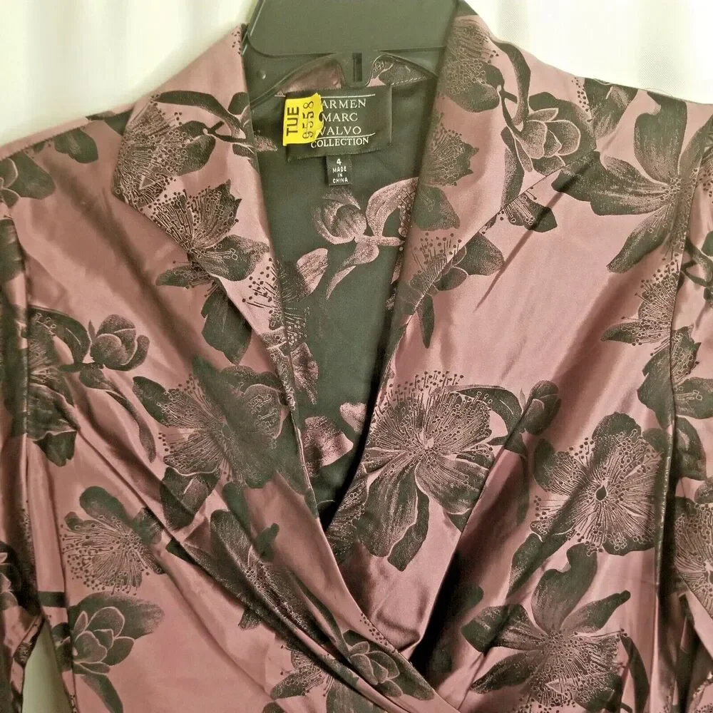 Carmen Marc Valvo Women's Top Faux Wrap V-Neck Silk Blend Long Sleeve Size 4 - Picture 3 of 7